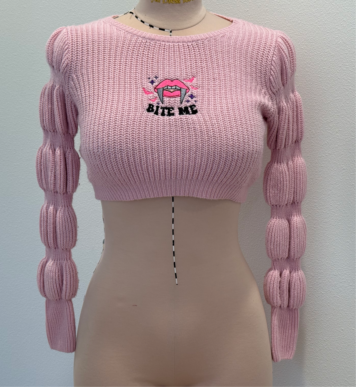 Bite me Crop Top Embroidered Knit Sweater Kawaii Goth – AmieDD