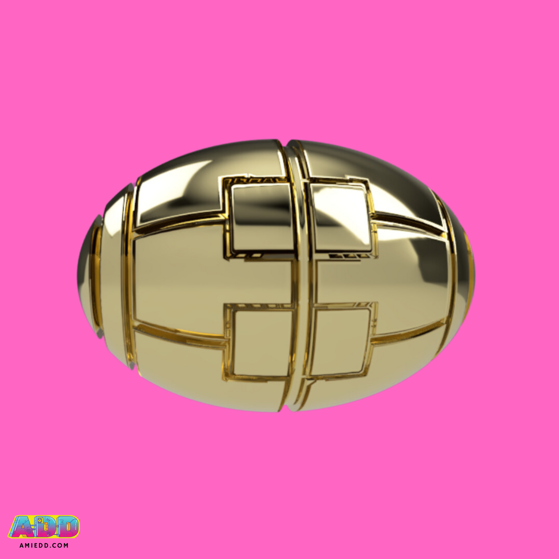 A detailed 3D-printed gold bomb accessories prop, designed for Berserker Frankenstein from Fate. The purse features a sleek, metallic finish with intricate patterns and a reflecting the character’s unique blend of elegance and power.